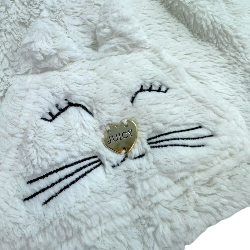 Juicy Couture White Faux Fur Hoodie Toddler Girl 2T Cat Face Kangaroo Pocket‎